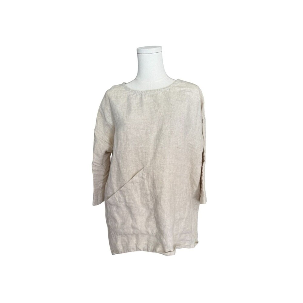Elizabeth Suzann Harper Tunic 100% Linen Natural Oatmeal XXS XS Oversized